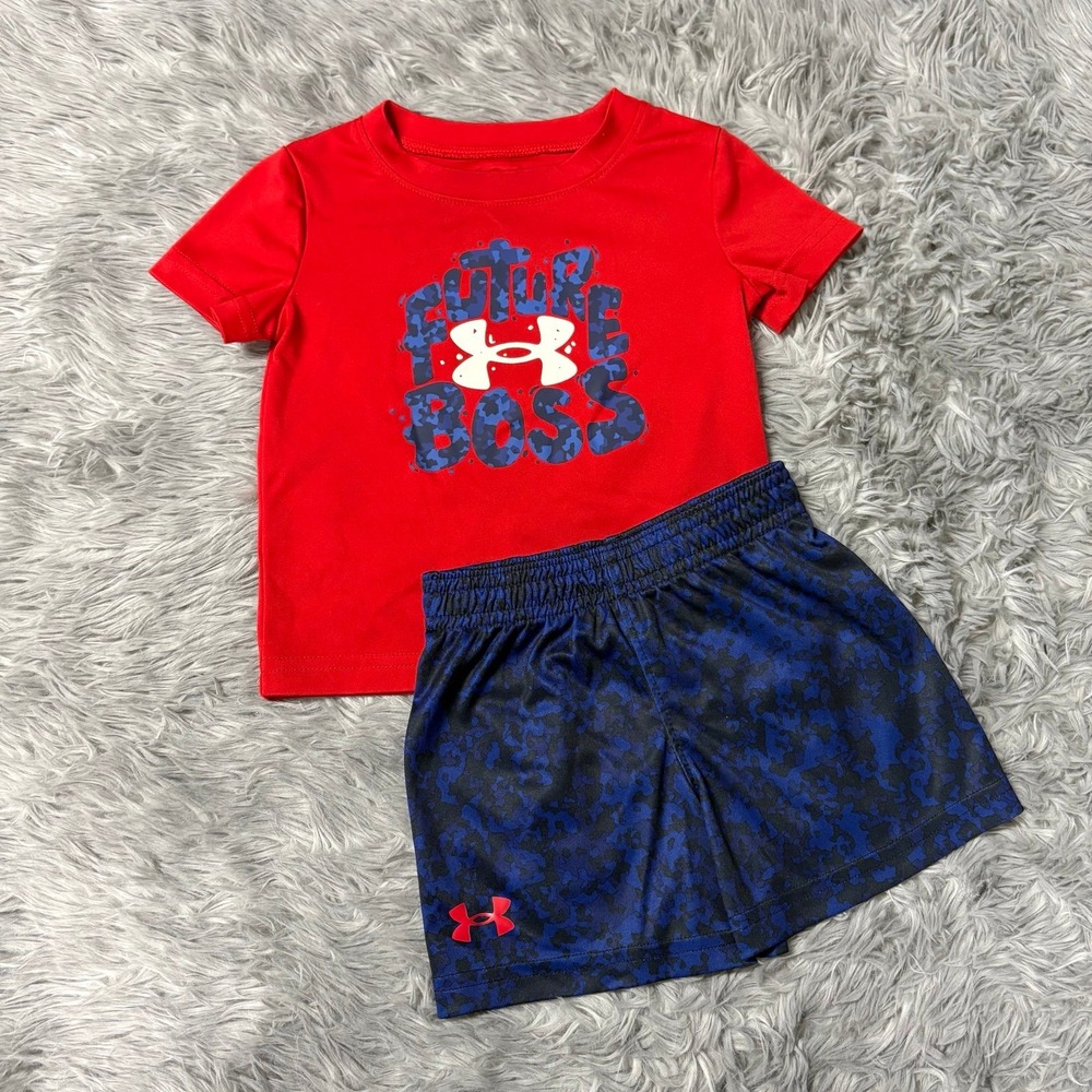 Under Armour Red "Future Boss" T-Shirt and Blue Camo Shorts Set 12 Months